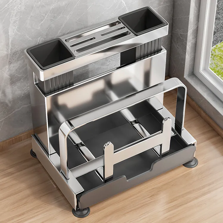 优勤不锈钢厨房刀架置物架台面菜板架菜刀筷笼一体砧板刀具收纳架