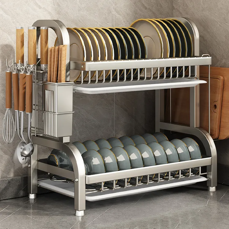 枪灰厨房碗碟收纳架碗架碗盘沥水架家用多功能放盘碗筷碗柜置物架
