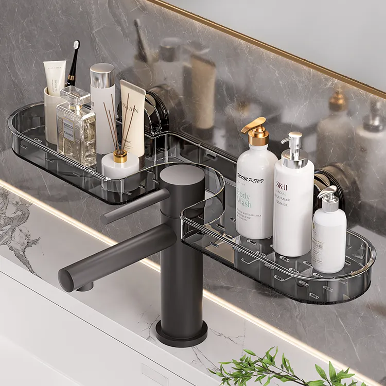 优勤吸盘水龙头置物架壁挂免打孔卫生间浴室洗漱台前水龙头收纳架