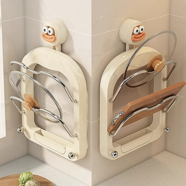 吸盘锅盖架免打孔壁挂式厨房多功能收纳置物架带挂钩砧菜板放置器