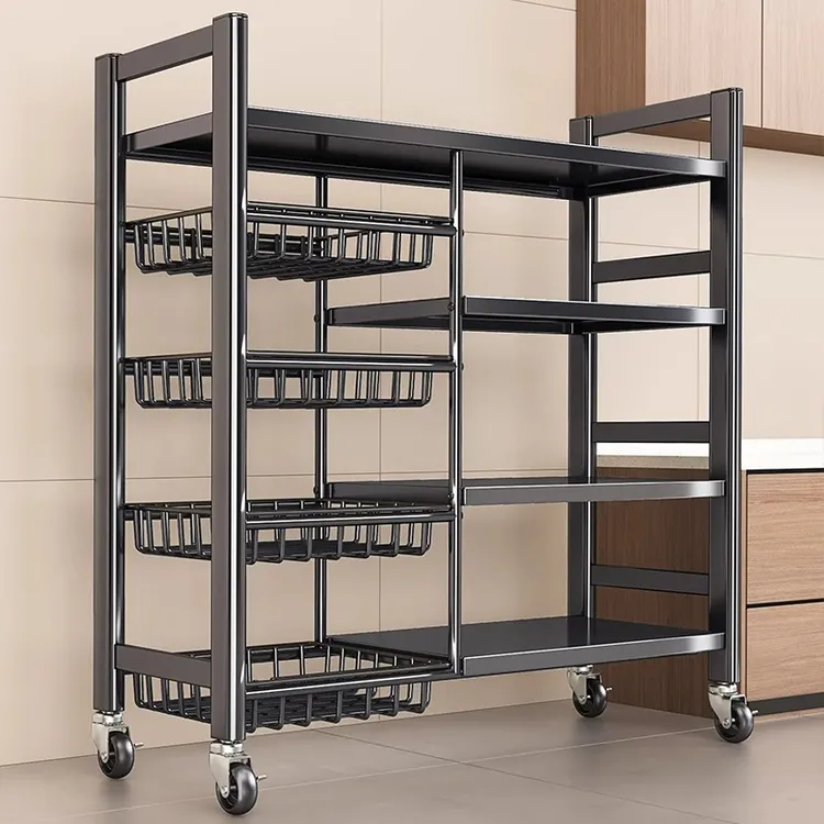 优勤厨房置物架落地多层果蔬菜篮家用微波炉储物架多功能收纳架子