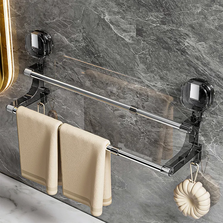 优勤吸盘毛巾架子免打孔卫生间壁挂置物架浴室伸缩毛巾杆双杆挂架