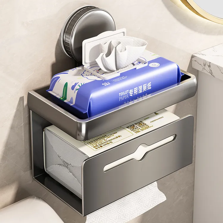 卫生间吸盘纸巾盒壁挂免打孔浴室厕纸盒抽纸卷纸卫生纸收纳置物架