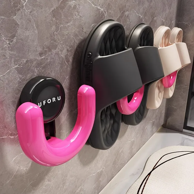 优勤浴室拖鞋架吸盘式免打孔壁挂卫生间墙上沥水挂架挂钩置物架子