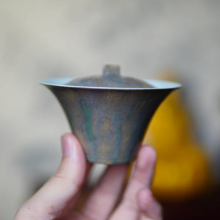  梵汝上新  李朝青灰  复古 水月盖碗中式