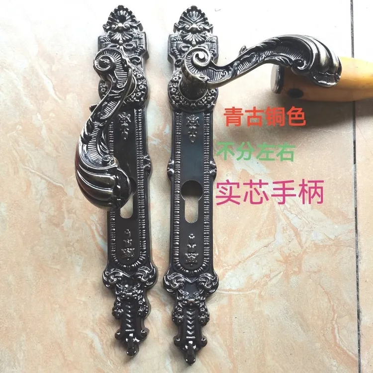 户外别墅铝艺大青古铜门锁不锈钢庭院锌合金欧窄式铁艺双开门把手