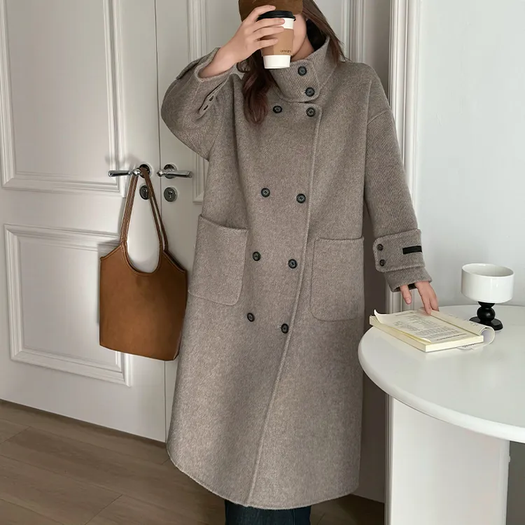 2024欧洲站淑女风邻家姐姐羊毛双面呢大衣保暖中长款小个子外套女