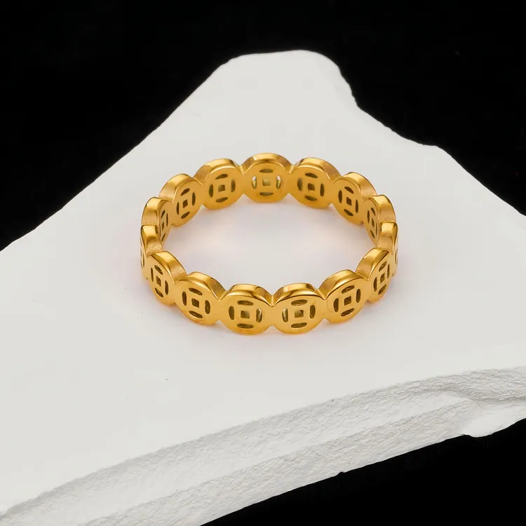 钛钢戒指 民族风气质素圈金色戒指百搭小众男女情侣指环手饰品ins