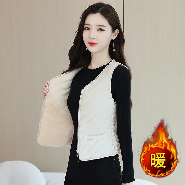女士加绒棉马甲秋冬内胆加厚轻薄修身显瘦坎肩贴身背心百搭外内穿