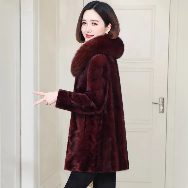海宁正品皮草水貂毛中长款2025冬季新款狐狸领中年大衣外套女