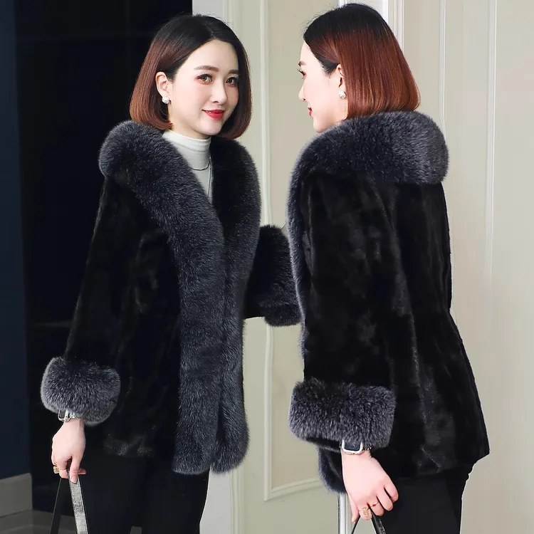 正品皮草2025年冬季短款海宁水貂狐狸领中年妈妈新款外套