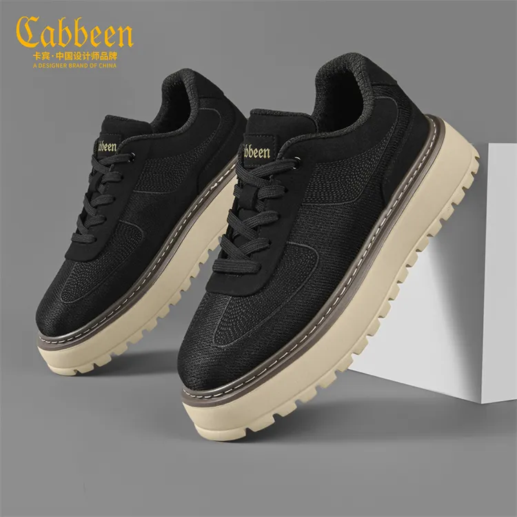 卡宾男鞋低帮工装鞋子冬季2024新款美式休闲鞋男黑色厚底增高板鞋