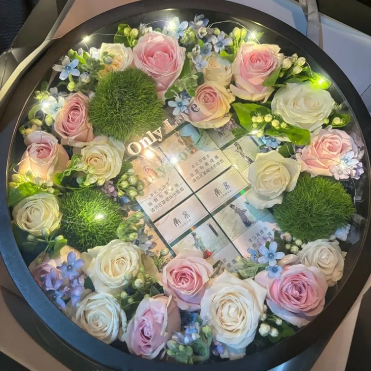 中秋节创意定制男生荷花花束烟花束鲜花礼盒同城成品配送