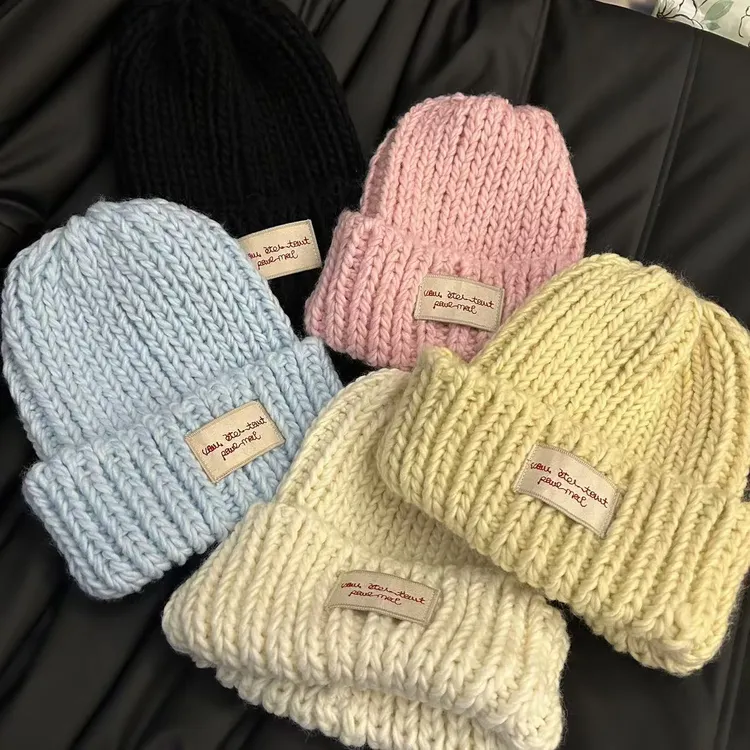 【森林推荐】秋冬贴布毛线帽大头防寒ins百搭学院风女护耳粗针织帽