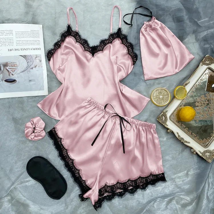 性感蕾丝花边吊带裙家居服女夏季背心系带短裤套装居家冰感睡衣