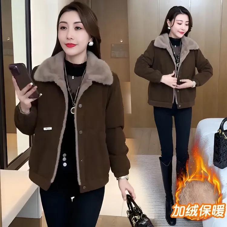反季清仓加绒外套短款灯芯绒保暖新款时尚宽松小个子显瘦百搭肚子