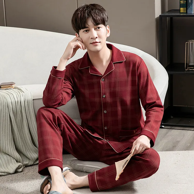 高档睡衣男士纯棉红色春秋款长袖大码全棉本命年可外穿春季家居服