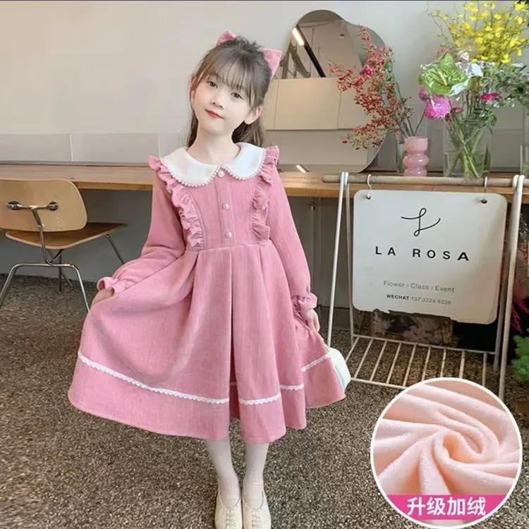 女童秋冬连衣裙2025新款洋气儿童女孩长袖保暖冬款公主裙宝宝礼服