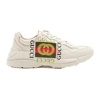 GUCCI/古驰男士印花时尚百搭系带皮革白色厚底运动休闲鞋500878