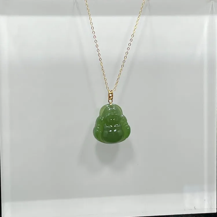 和田玉吊坠18k金佛公吊坠花扣佛公，赠银镀金链时尚精美气质百搭