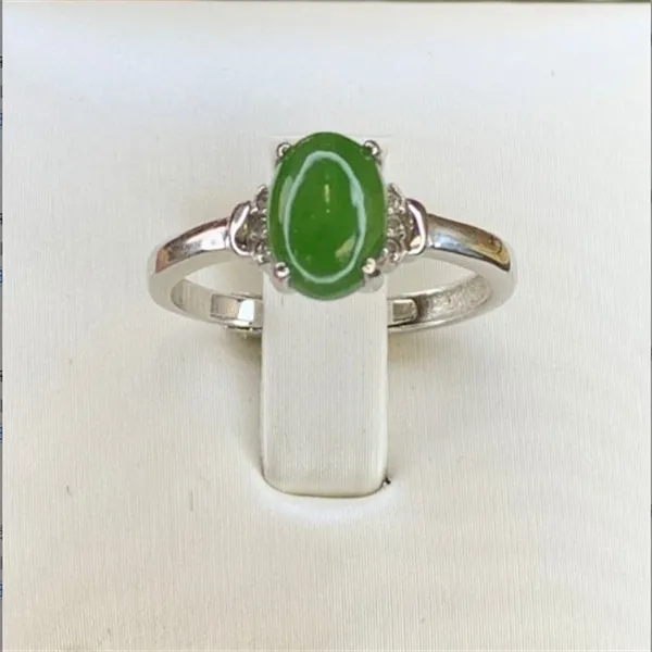 天然和田玉碧绿色戒指三钻绿戒s925银镶嵌戒指，戒指时尚百搭复古