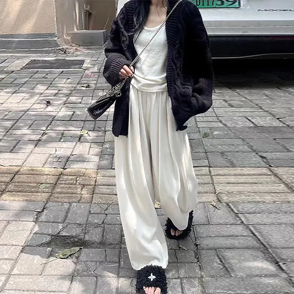 白色慵懒秋冬裤子女新款宽松显瘦直筒高腰阔腿裤春秋时尚外穿拖地
