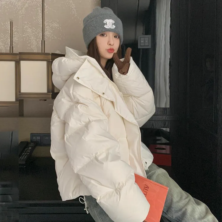 白色短款羽绒服女冬加厚小个子2025新款韩系宽松面包服短款羽绒服