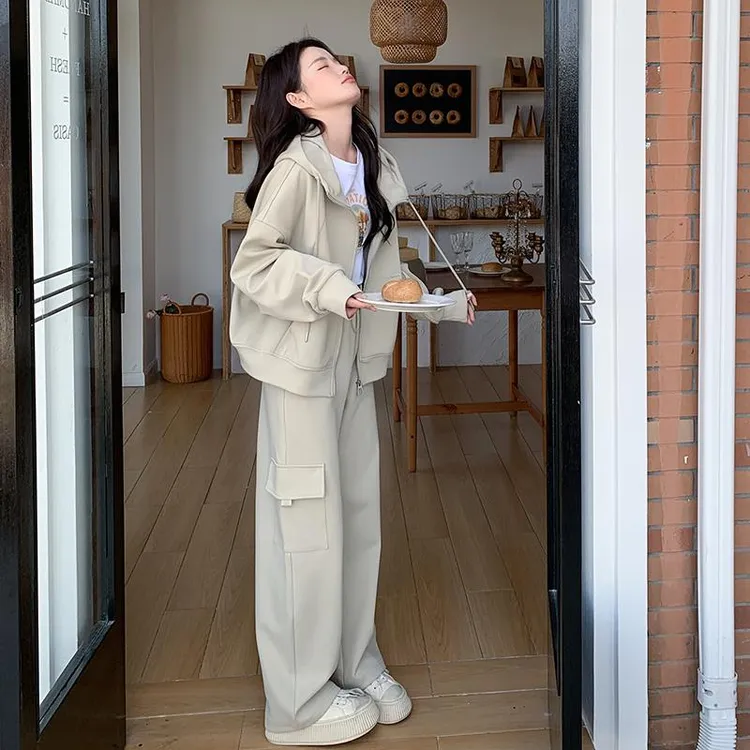 连帽卫衣套装女2025春秋新款时尚洋气休闲炸街高级感工装裤两件套