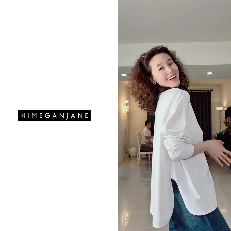 HIMEGANJANE索罗娜U下摆螺纹袖口无骨缝制设计感打底衫内搭 3191
