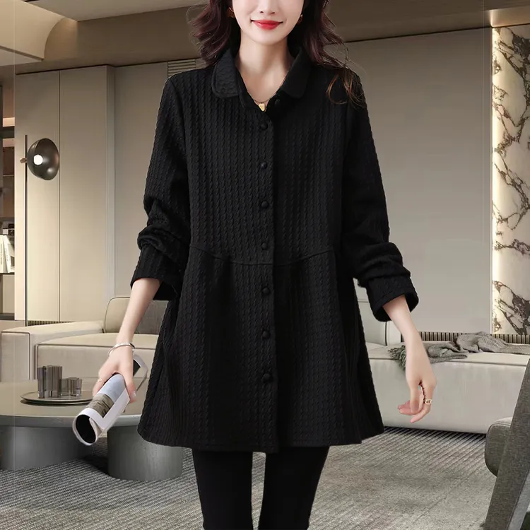 黑色长袖衬衫外套女2025秋季新款大码宽松休闲显瘦减龄气质上衣