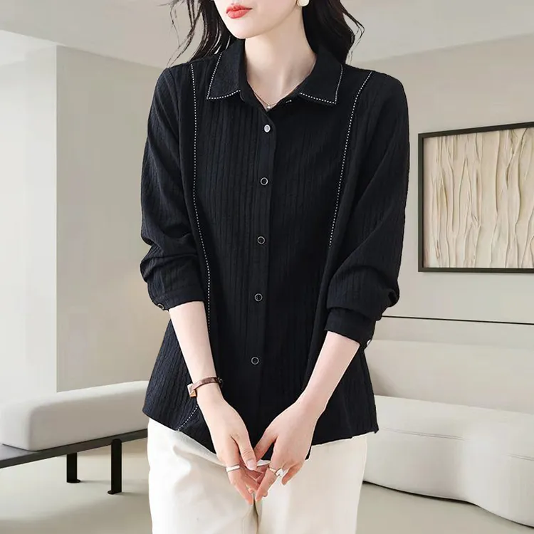 黑色长袖衬衫大码女装2025早秋季新款设计感宽松法式通勤开衫上衣