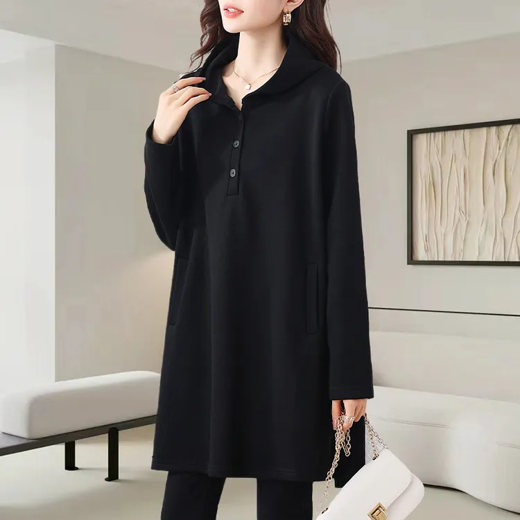 大码女装连帽卫衣慵懒风2025秋季新款宽松中长款减龄洋气打底上衣