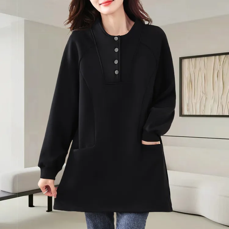 秋冬新款加绒加厚卫衣大码女装设计感慵懒风宽松显瘦长袖内搭上衣