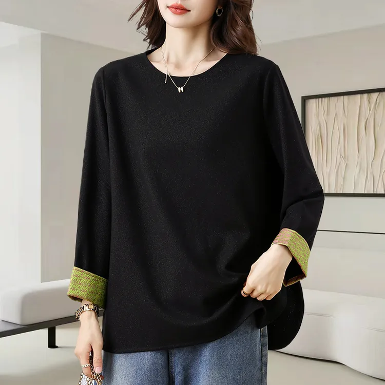 新中式国风T恤女2025秋季新款大码宽松休闲显瘦气质复古优雅上衣