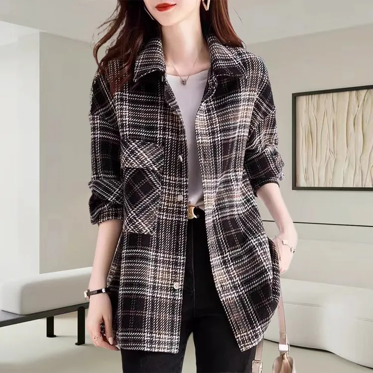 时髦复古港风女士衬衫2025早秋季新款大码宽松休闲撞色中长款上衣