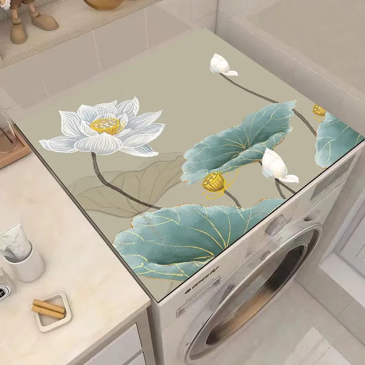 硅藻泥新中式万能盖巾防晒防尘耐磨床头柜洗衣机盖垫可剪裁保护罩