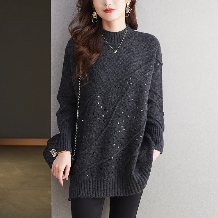 亮片毛衣女冬加厚宽松慵懒风针织衫大码胖mm显瘦遮肉打底衫高级感