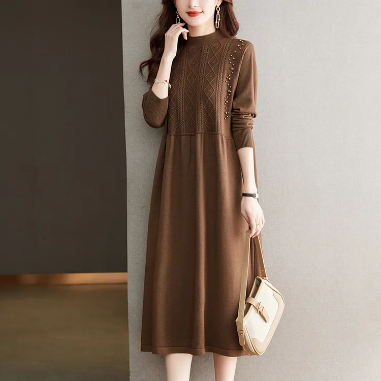 秋冬连衣裙高级感配大衣长裙过膝气质显瘦毛衣裙大码胖mm打底裙子