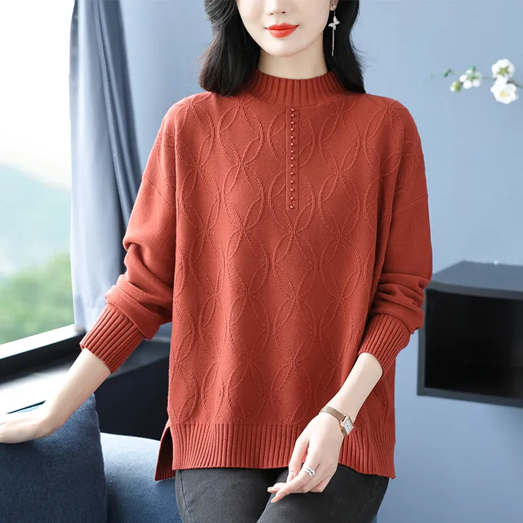 加肥加大码打底衫秋冬洋气开叉上衣女2024新款妈妈半高领毛衣内搭