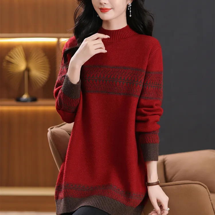 女士中长款打底衫2025冬季新款半高领针织衫上衣内搭洋气百搭毛衣