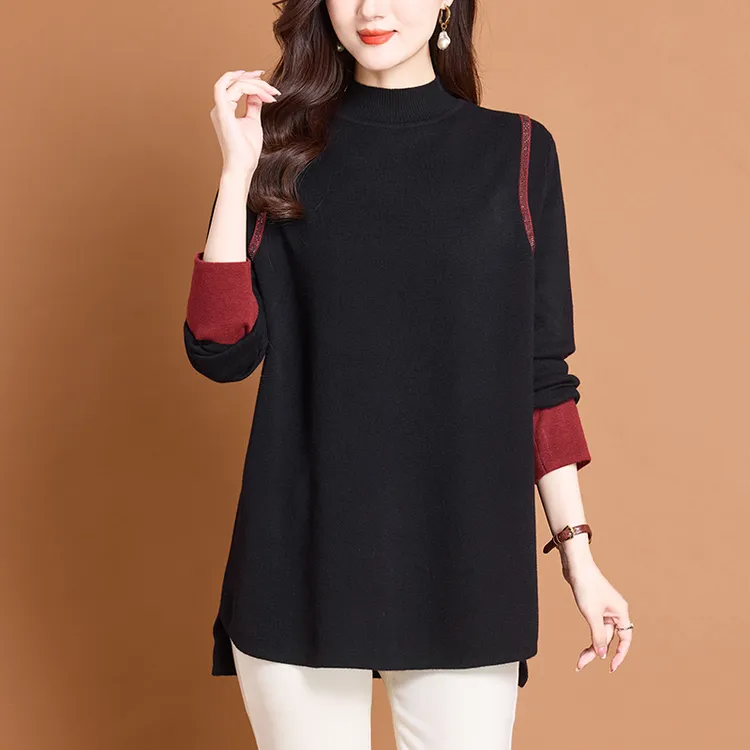 前短后长上衣女秋冬中长款遮屁股打底衫时髦洋气妈妈毛衣大码宽松