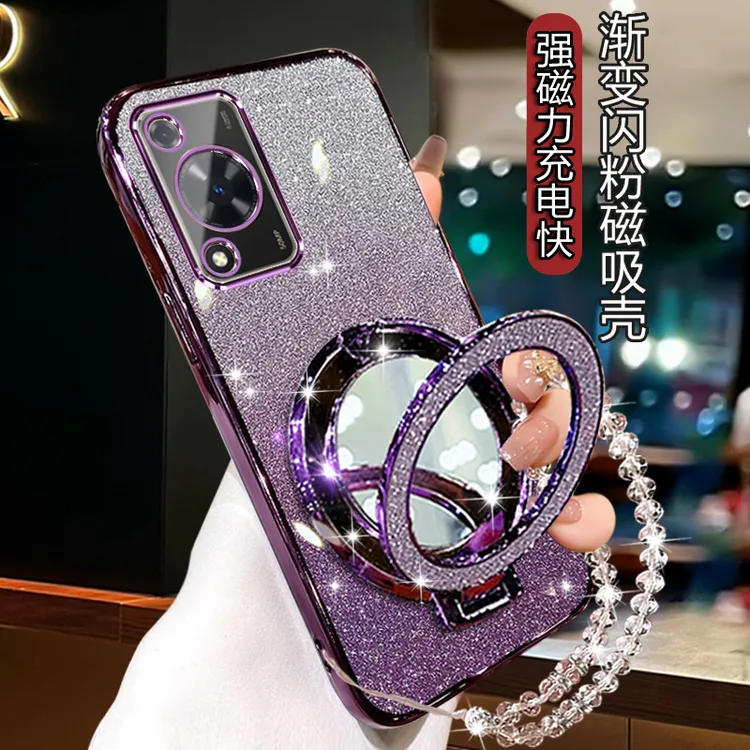 华为畅享705G手机壳网红补妆镜高级FGD-AL00透明超薄闪粉软壳支架