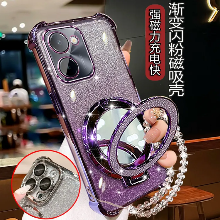 适用Vivoy100i手机壳女V2279A高档闪粉电镀vivoY100i镜头全包防摔