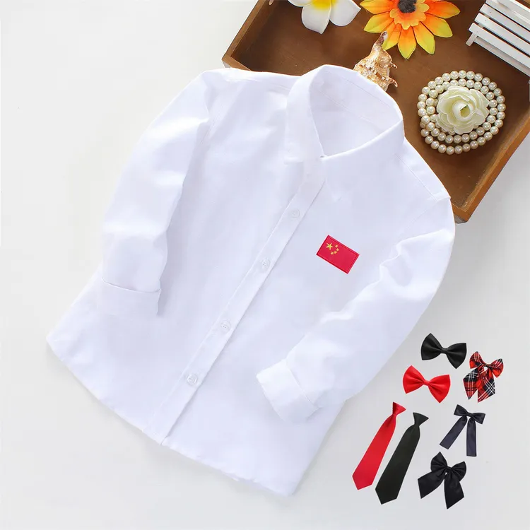 春秋款6-12岁女童白色白衬衫翻领老师推荐儿童同款表演主持白衬衫
