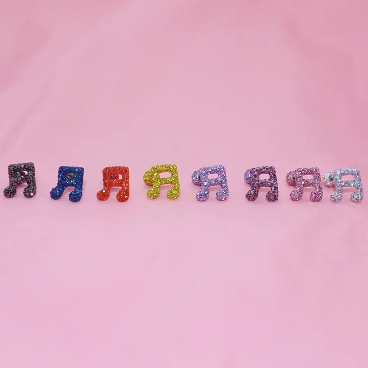 钛钢锆石耳饰 个性音符耳环钛钢耳针防过敏手工彩色时尚镶钻