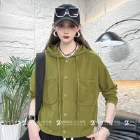 【小七定制】春季新款纯色复古减龄双口袋百搭连帽开衫外套3432