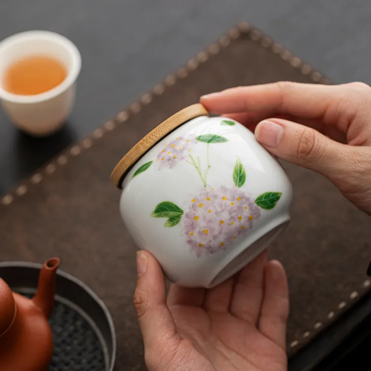 镜越  紫藤花手绘茶叶罐陶瓷家用防潮茶罐高档红绿茶储存罐密封罐
