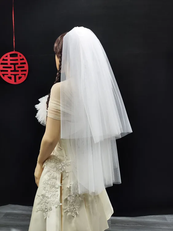 新娘结婚婚礼多层蓬蓬白色韩式简约森系主婚纱百搭款中长头纱头饰
