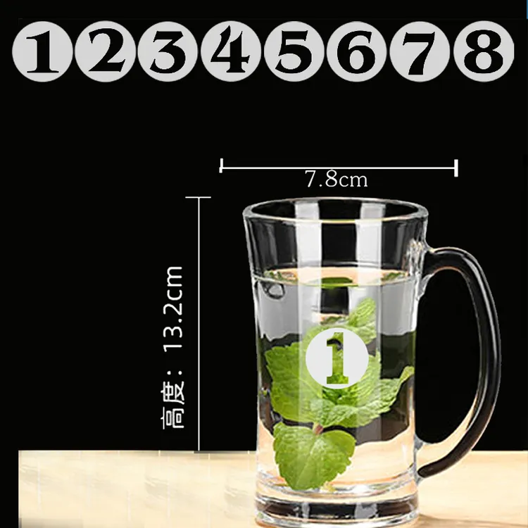 棋牌室专用玻璃麻将泡茶杯带把定制logo刻字茶楼数字耐高温水杯