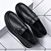 （鹿皮）0309新款男士休闲皮鞋男鞋乐福鞋黑色软底套脚皮鞋